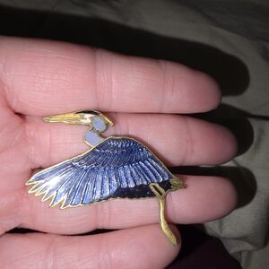 William Spear Blue and Gold Herron  Bird Pin